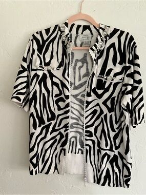 Just B Zebra Print Beaded Cardigan XL